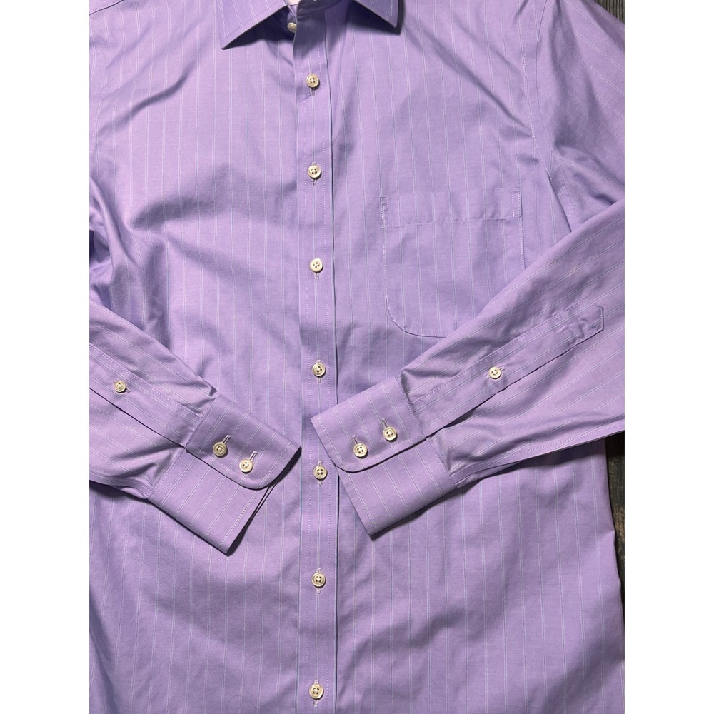Brooks Brothers Mens Milano Luxury Shirt Purple Stripe Supima Cotton 140s 15/33 - Picture 3 of 10